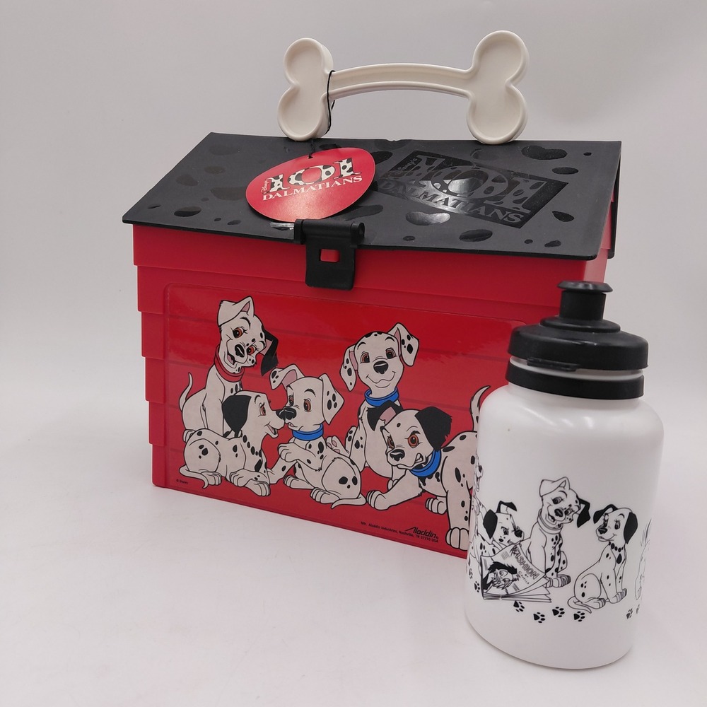 Vtg 90s Disney 101 Dalmatians Doghouse Lunch Box Aladdin Thermos Original Tag